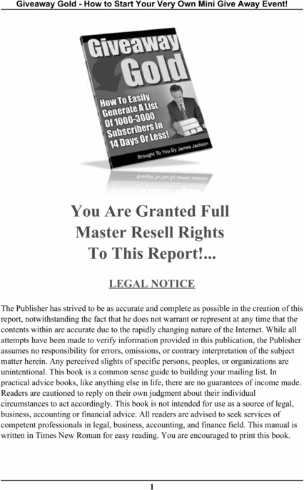 Product picture Giveaway Gold - How to Start Your Very Own Mini Give Away Ev