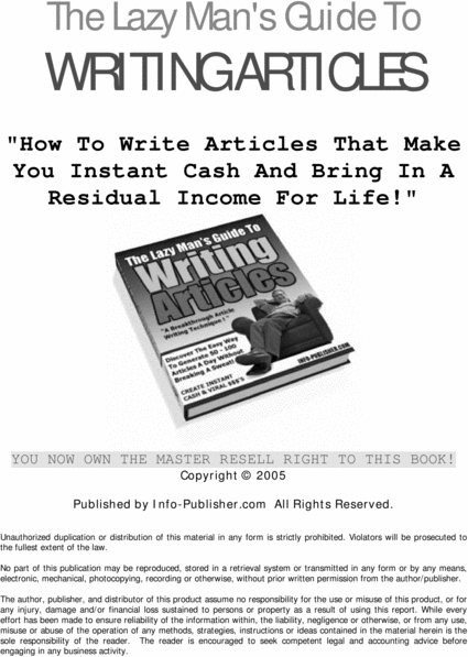Product picture The Lazy Mans Guide To Writing Articles